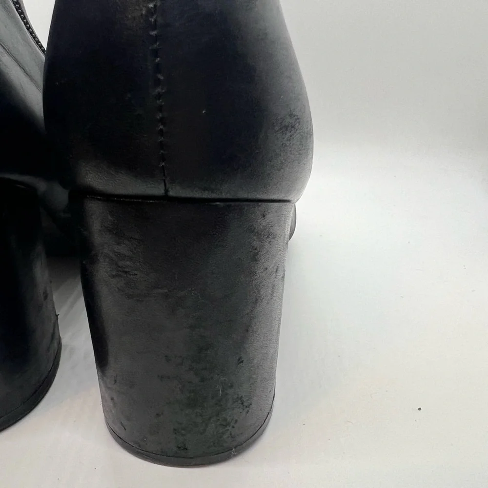 Steve Madden Black Leather Block Heel Ankle Boots Booties Sz 9 - Picture 6 of 11